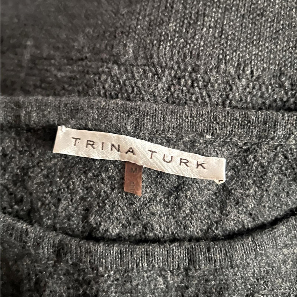 Trina Turk Merino Wool Knit Short Dolman Sleeve Sweater in Grey Size M EXCELLENT