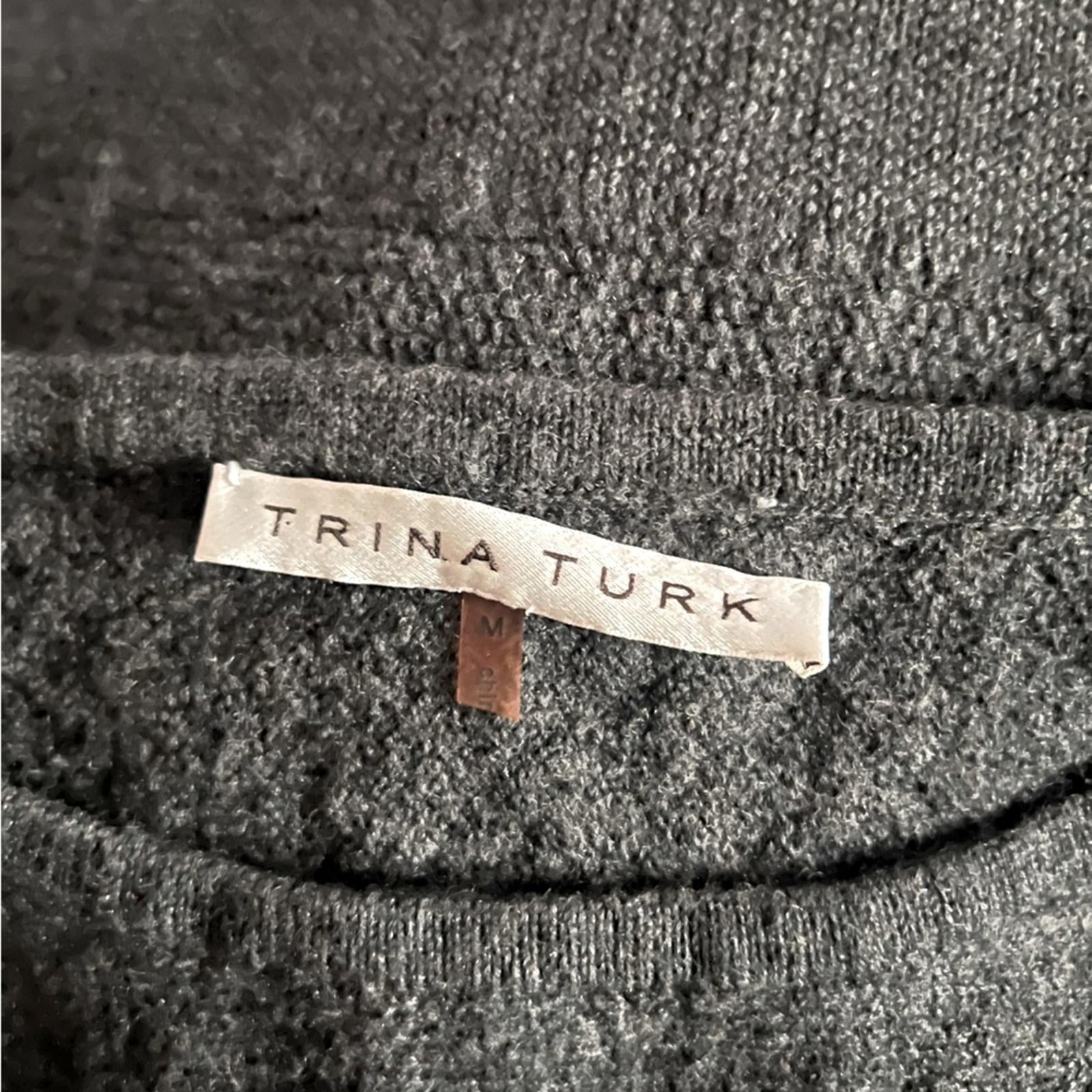 Trina Turk Merino Wool Knit Short Dolman Sleeve Sweater in Grey Size M EXCELLENT