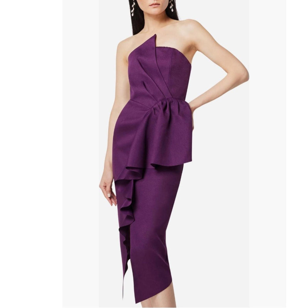 NEW Elliatt Reception Cascade Ruffle Strapless Dress in Purple, Size L $170