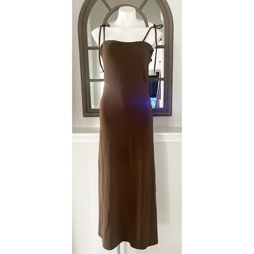 By Malene Birger Catania Tie Strap Midi Dress in Brown, Size L New w/Tag