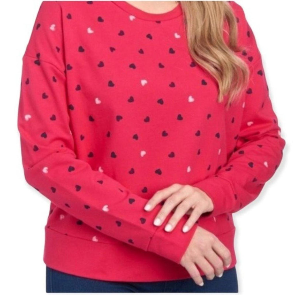 Earl Jeans Hearts Crew Neck Sweatshirt in Fuchsia, Size L (Excellent Condition)
