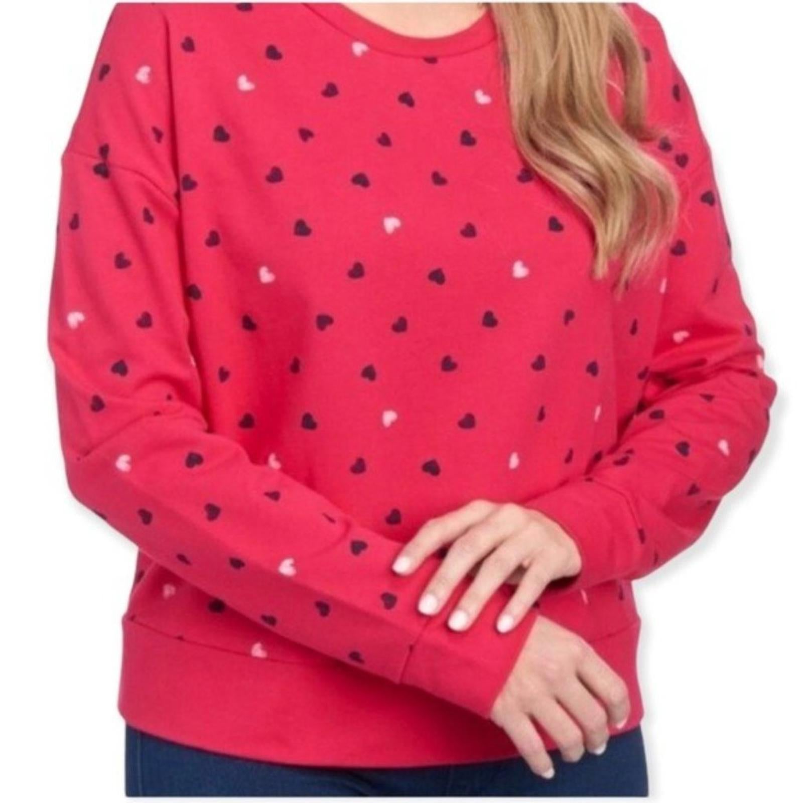 Earl Jeans Hearts Crew Neck Sweatshirt in Fuchsia, Size L (Excellent Condition)