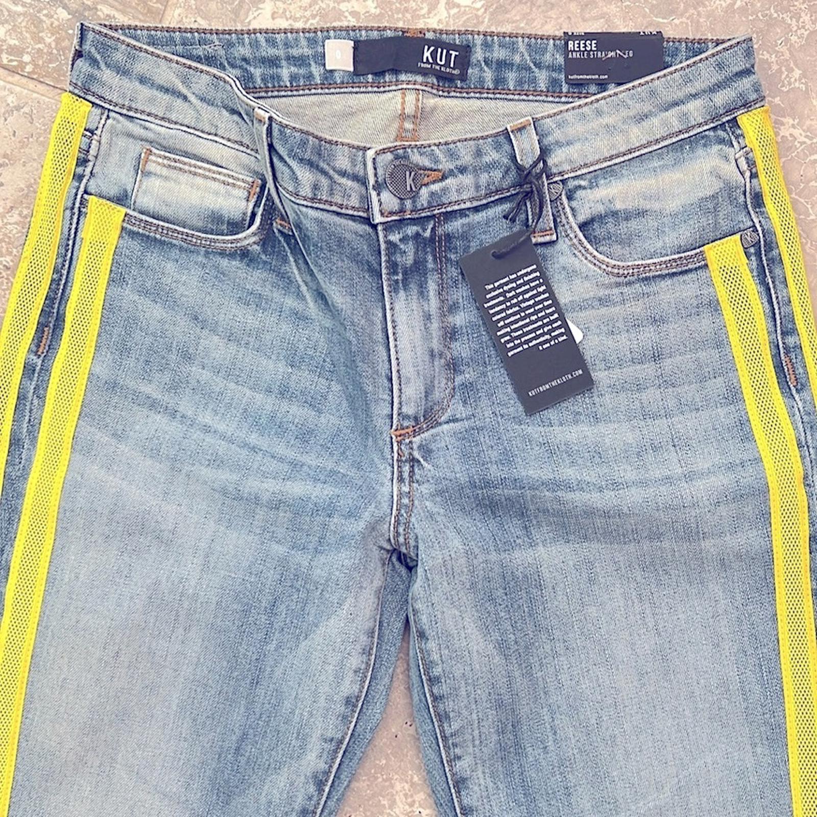 KUT from the Kloth Reese Yellow Stripe Ankle Straight Leg Jeans Size 0 New w/Tag