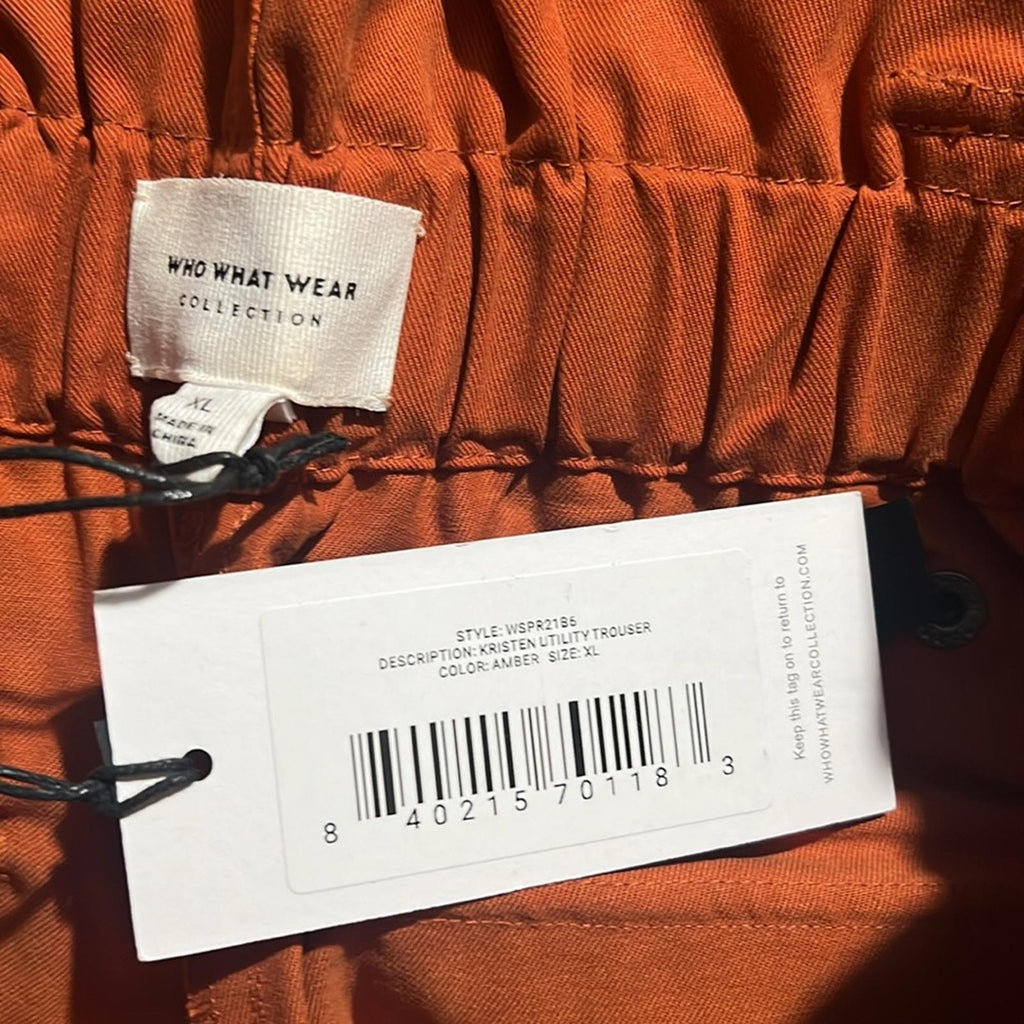Who What Wear Brown Utility Trousers, PaperBag High-Waist in Amber, NWT, Size XL