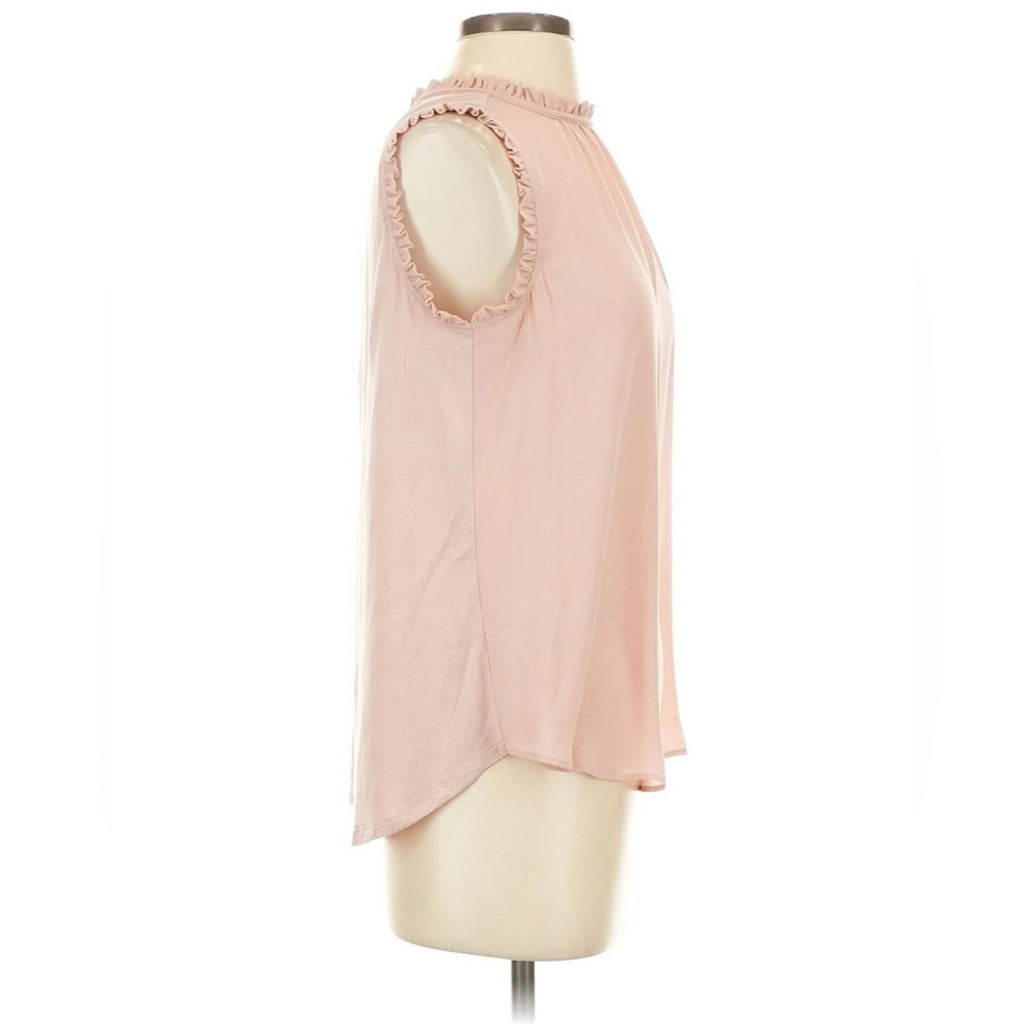 T Tahari Ruffle Mock Neck Double Fabric Sided Blouse in Blush Pink, Plus Size 2X