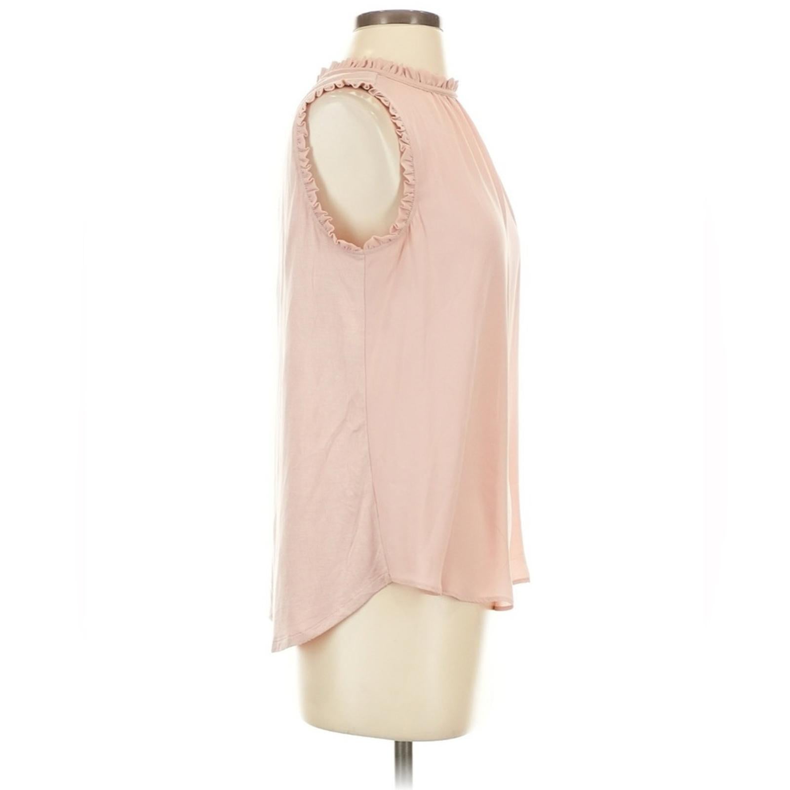 T Tahari Ruffle Mock Neck Double Fabric Sided Blouse in Blush Pink, Plus Size 2X