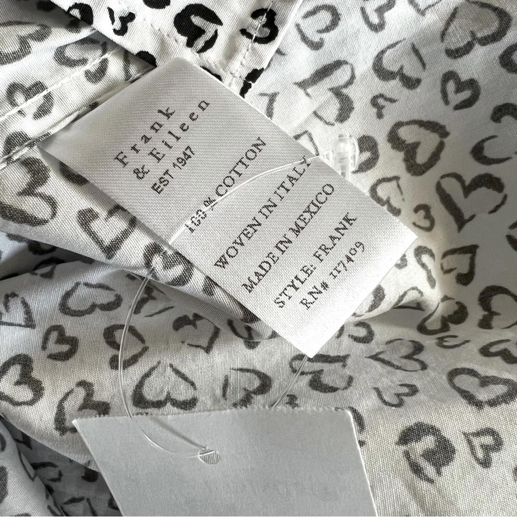 Frank & Eileen Shirt Heart Print Woven Button Up, White Grey Black Size XS NWT