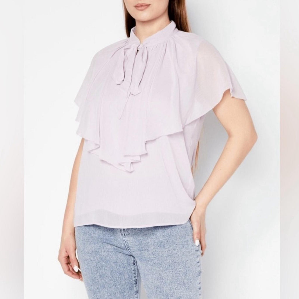 Lauren Ralph Lauren Tie-Neck Crinkle Georgette Cape Blouse Lt Purple Size XL NWT