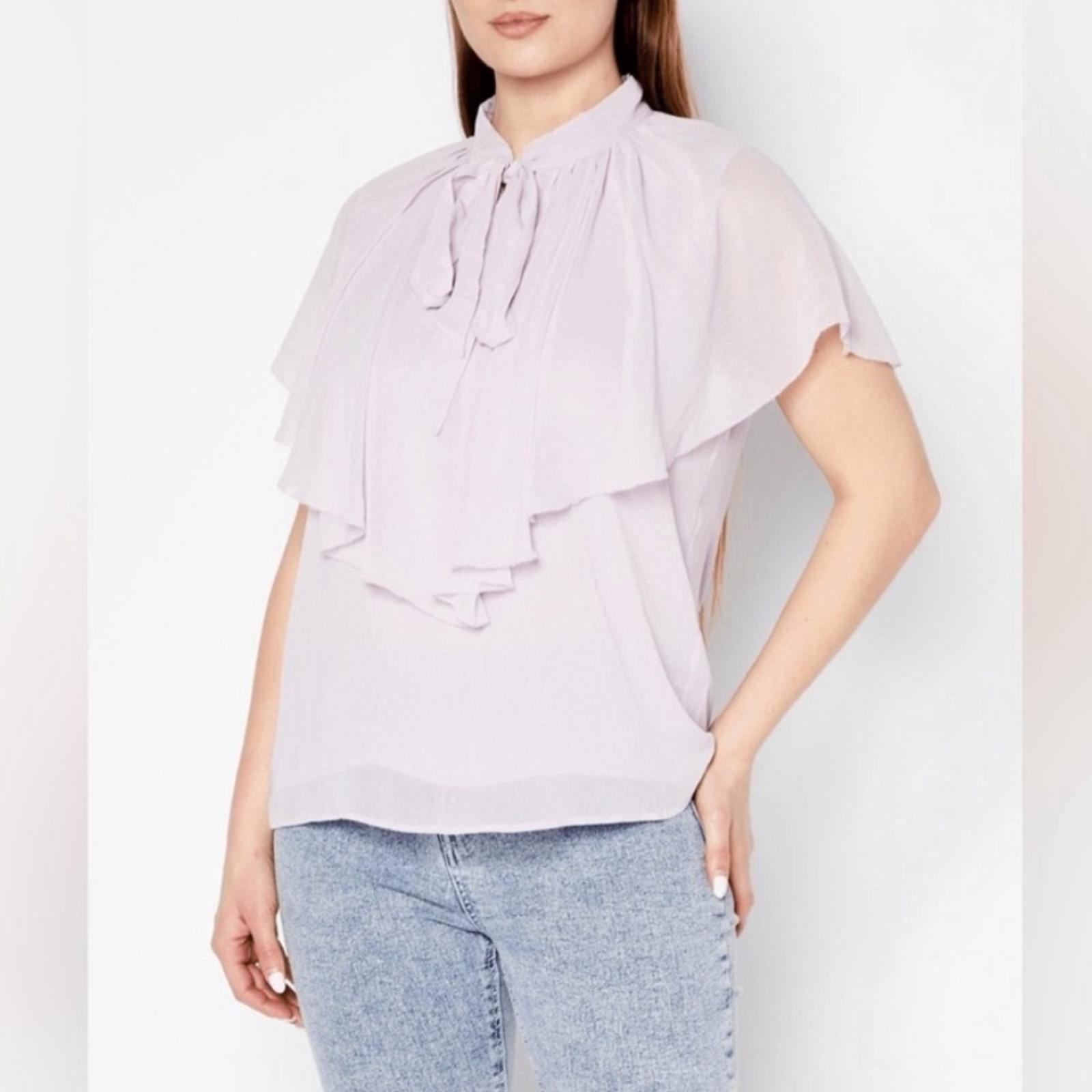 Lauren Ralph Lauren Tie-Neck Crinkle Georgette Cape Blouse Lt Purple Size XL NWT