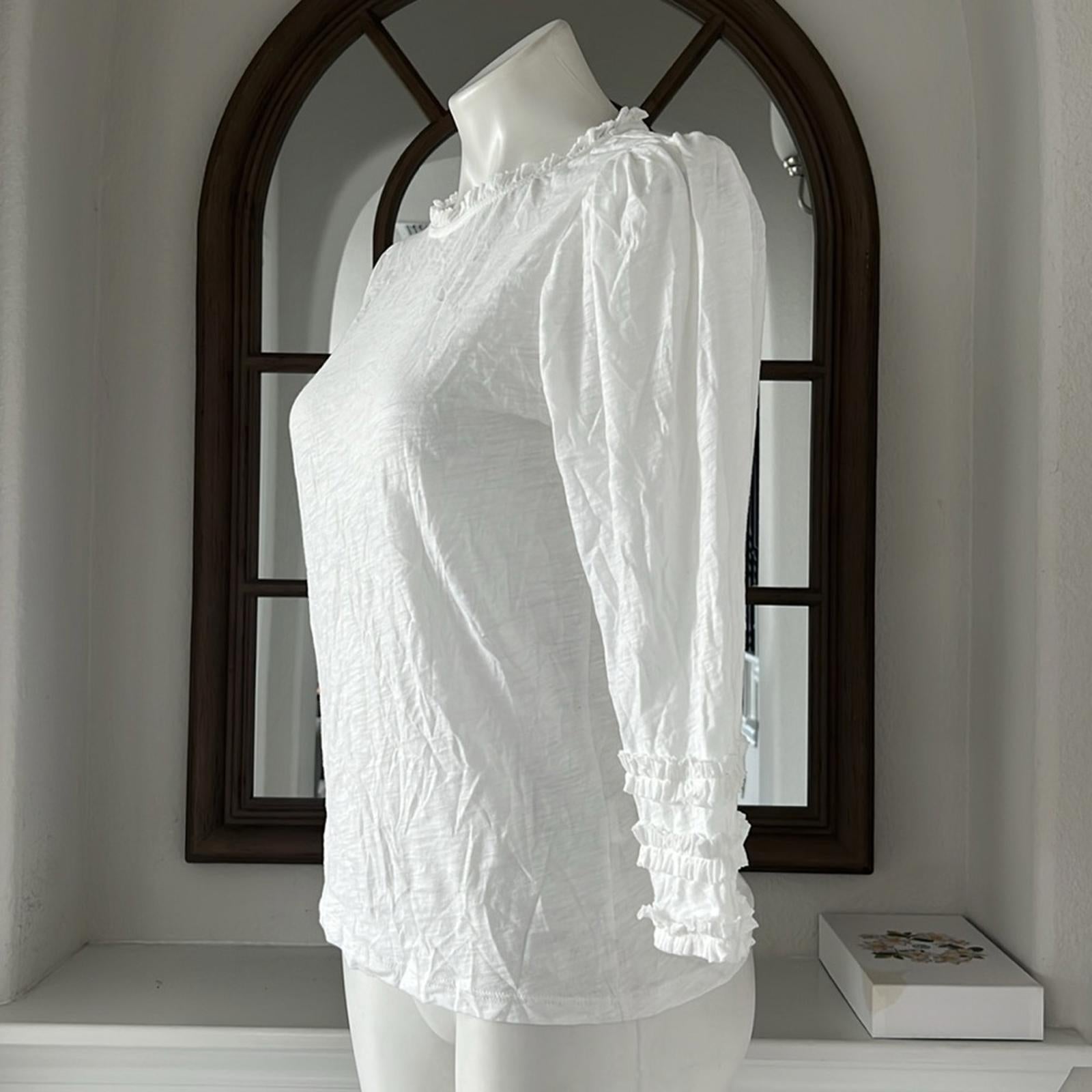 Goldie Pima Cotton Ruffle Trim Tee in White, Size M New w/Tag $125