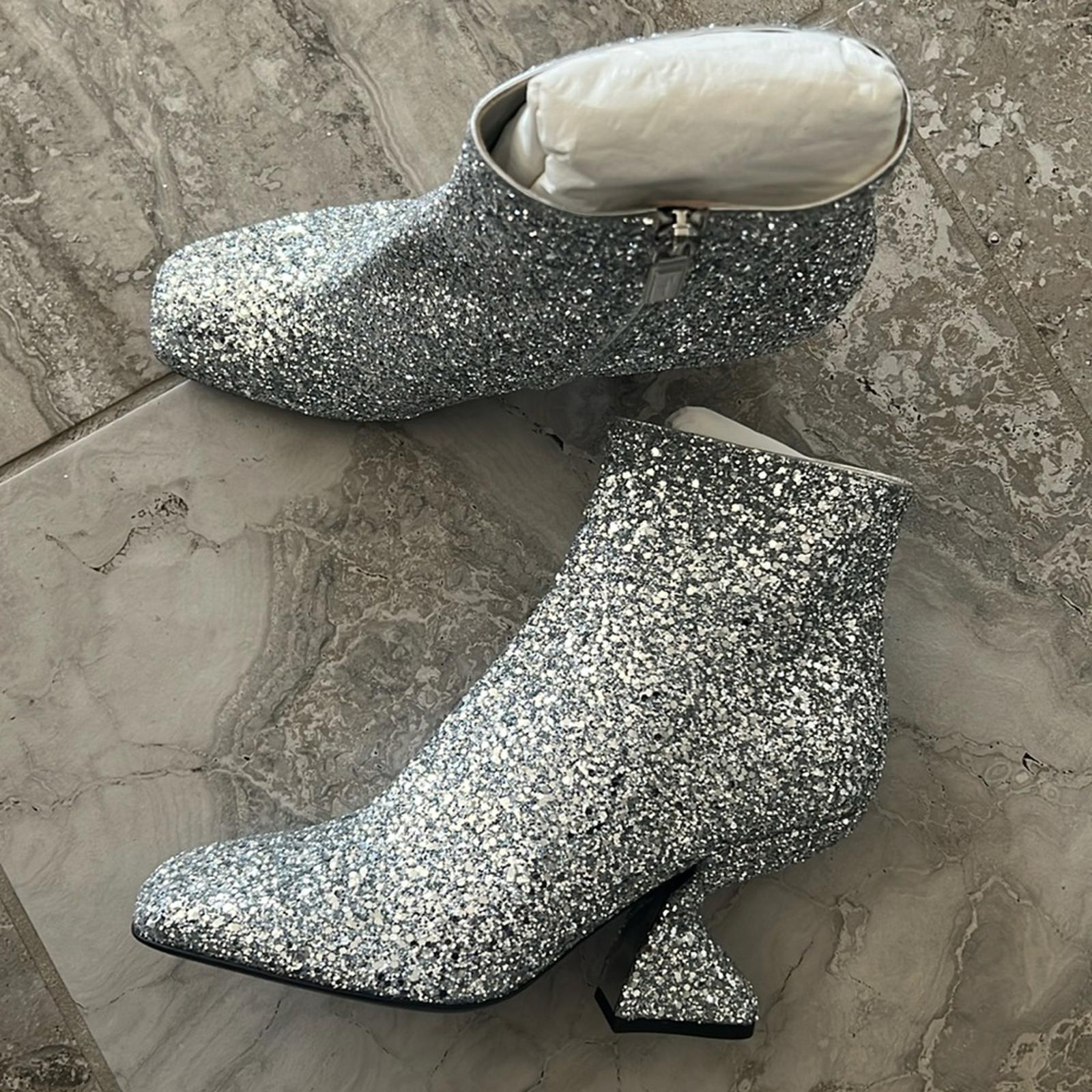 Salvatore Ferragamo Glitter Sculptural-Heel Zip Booties Size 10 New in Box $1295