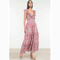 Banjanan Twiggy Floral Print Tiered Dress, Melodic Floral Bonbon, Size XS NWT
