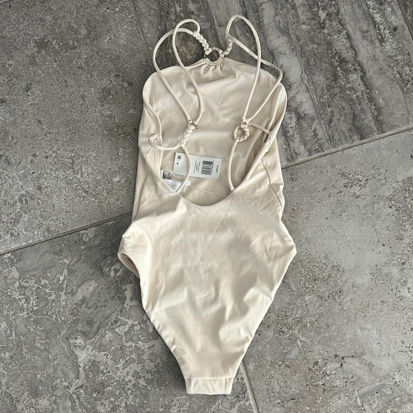 Jonathan Simkhai Shea Macramé One Piece Swimsuit in Ceramic, Size S New w/Tag