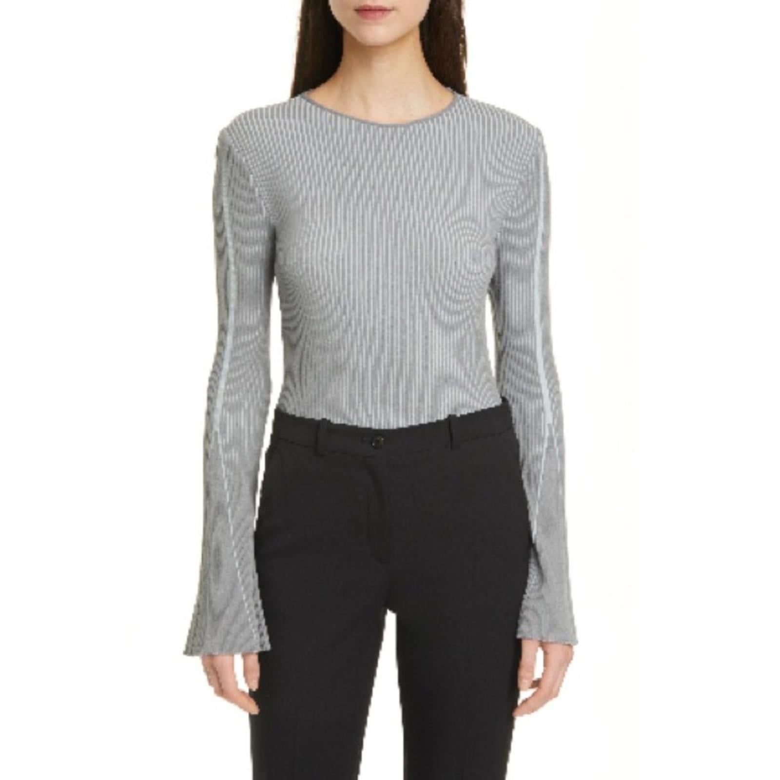 Emporio Armani Bi-Color Ribbed Flare Long Sleeve Sweater, NEW, Size US 14, IT 50