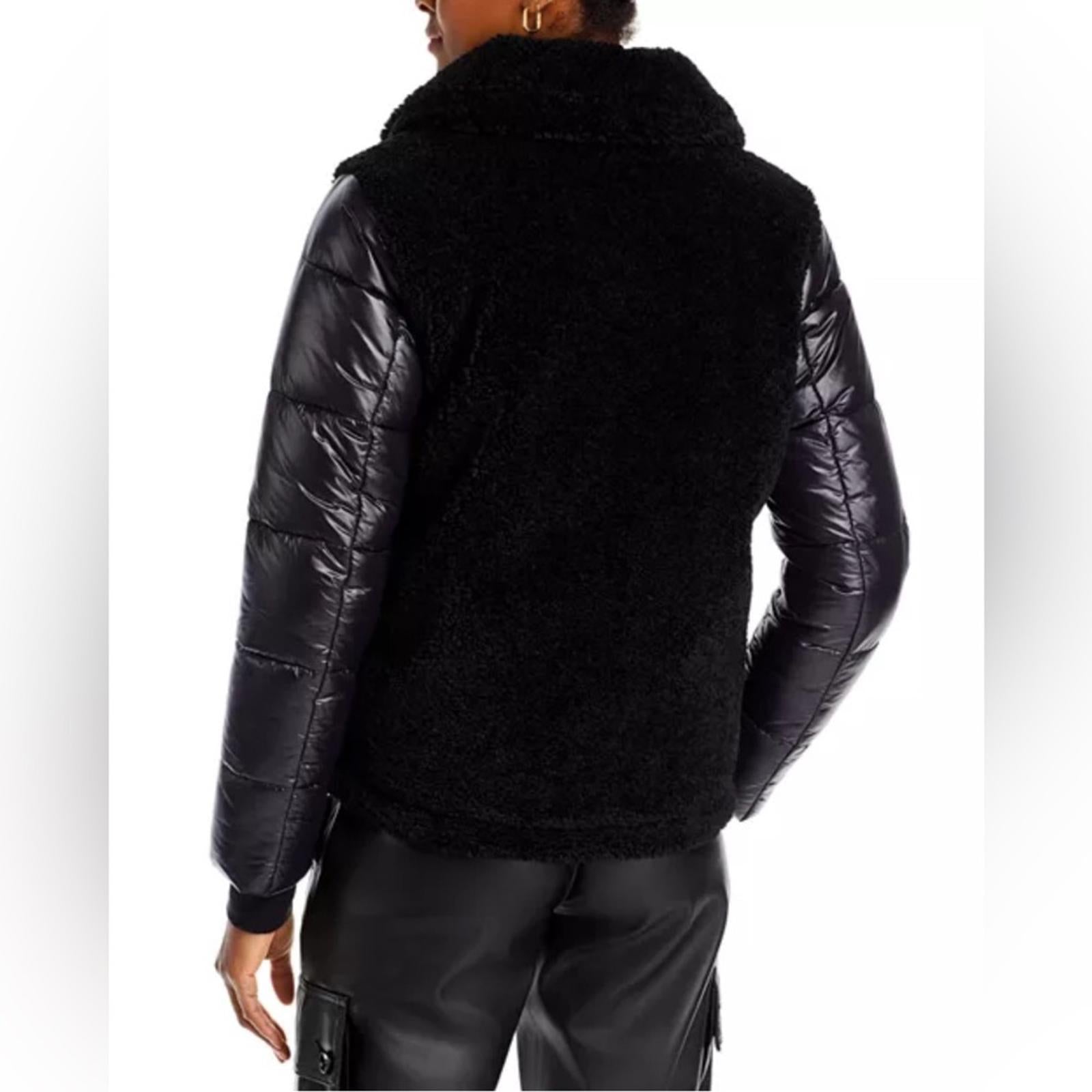 Aqua Bloomingdale’s Mixed Media Puffer Coat Jacket in Black, Size XL NEW w/Tag