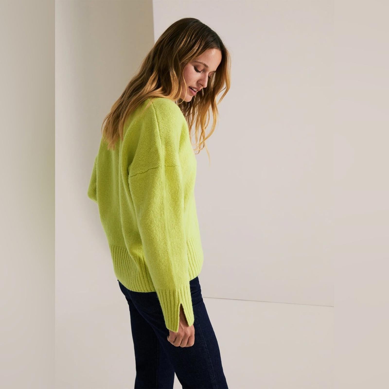 Favorite Daughter The William V-Neck Wool & Cashmere Blend Sweater, Citron NWT
