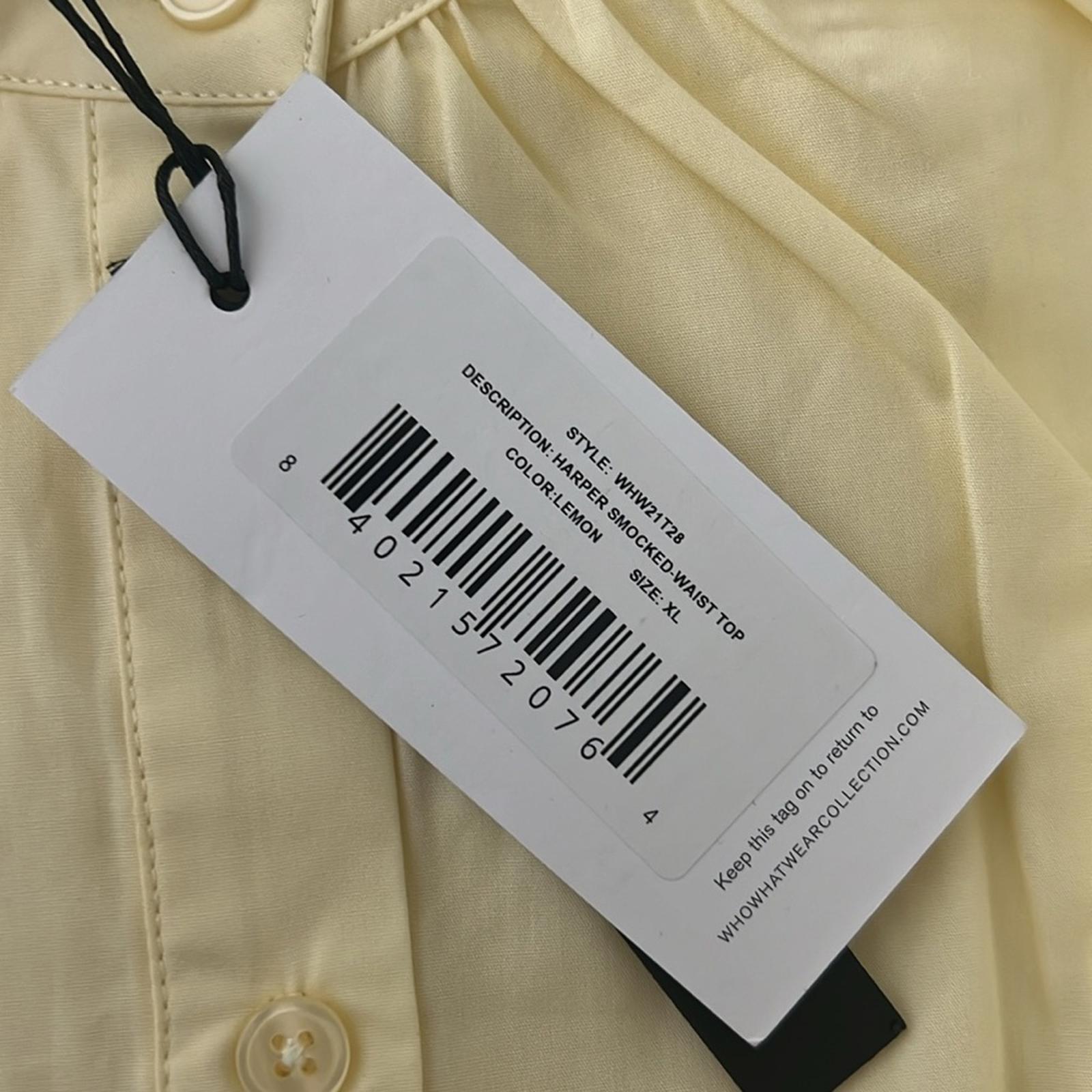 WhoWhatWear HARPER Smocked-Waist Top in Lemon New w/Tag Retail $115
