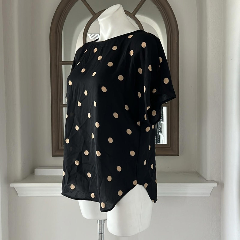 Anne Klein Large Dot Bateau Neck Short Sleeve Blouse, NWT, Size M