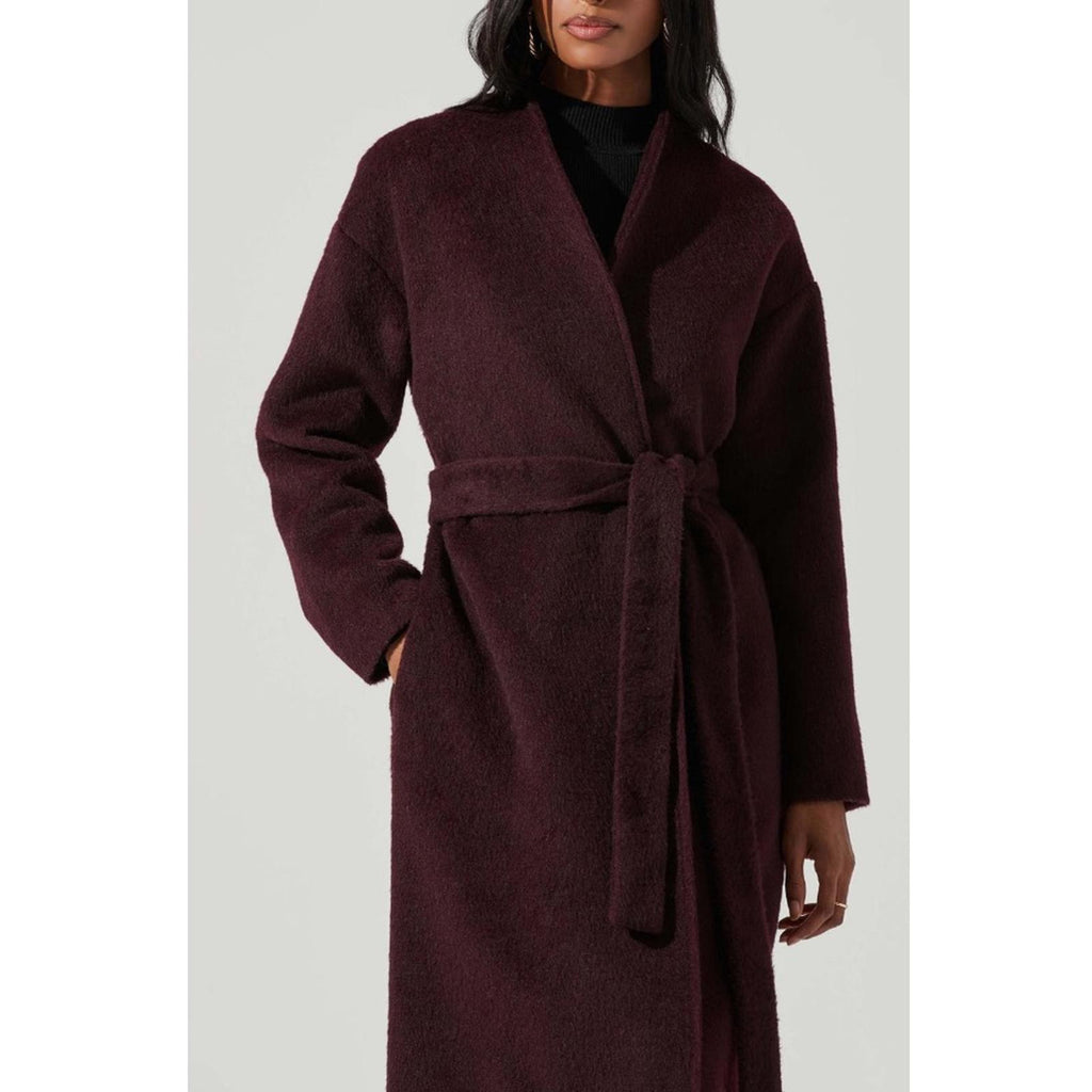 ASTR the Label Berkley Belted Coat in Wine, Size XS New w/Tag