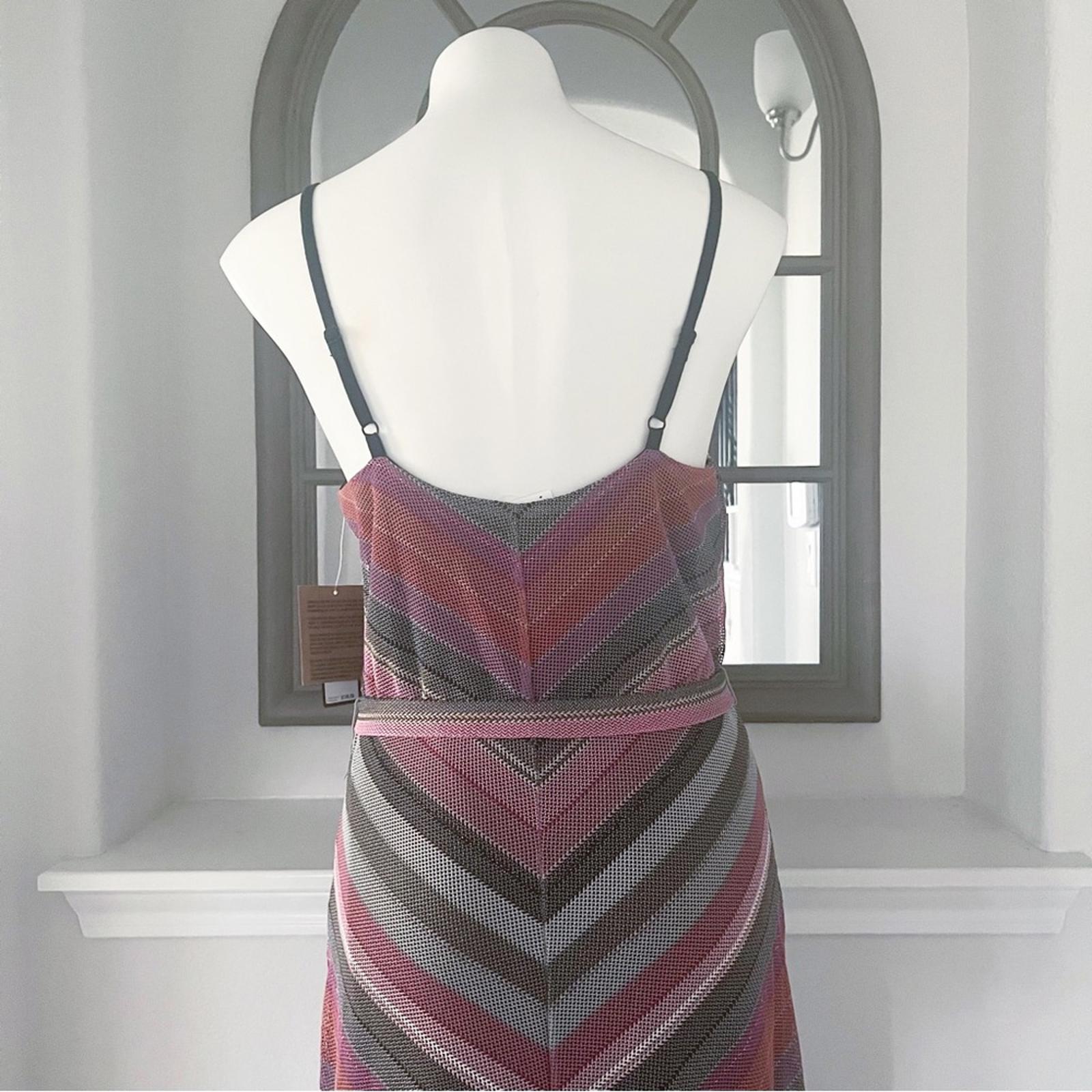 Rachel Roy Finn Metallic Striped Maxi Dress in Pink Grey, Size L New w/Tag