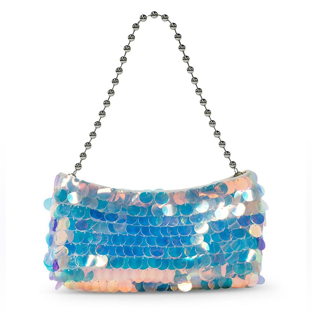 Liselle Kiss Chelsea Ball Chain Shoulder Bag, Iridescent Silver, Made in Italy