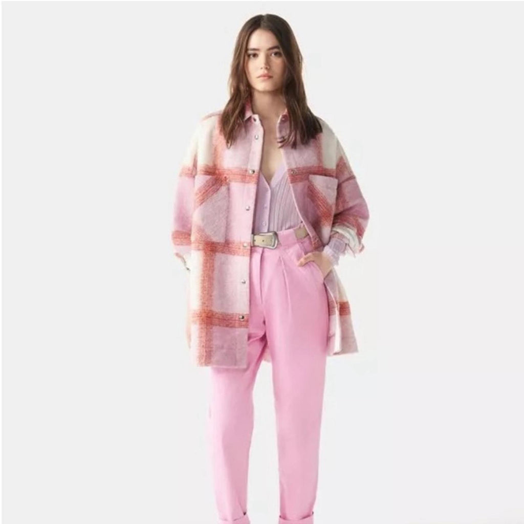 NWT IRO Lemina Check Plaid Oversized Shacket Jacket, Mixed Pink Size 34/XS $435