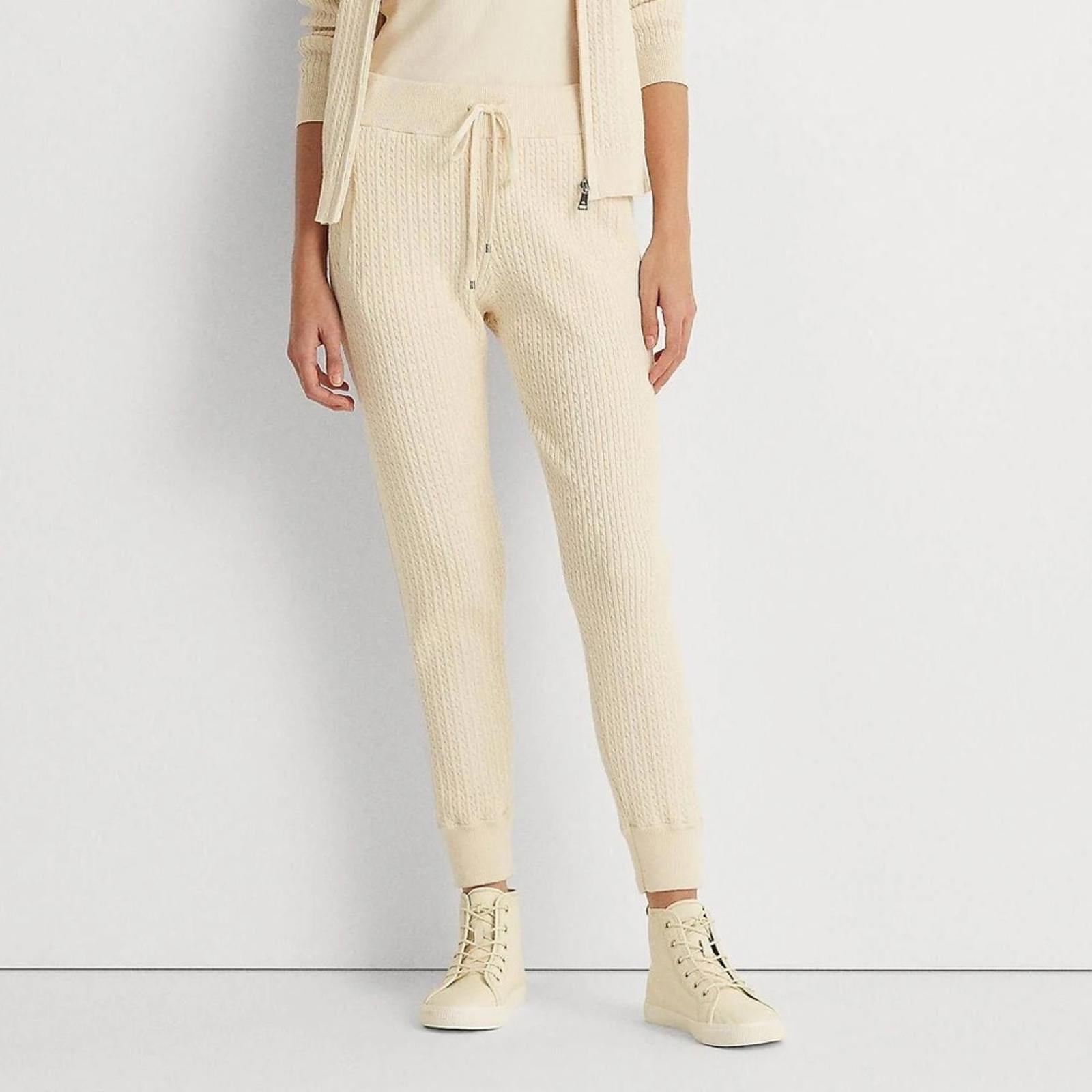 Lauren Ralph Lauren Cable-knit Jogger Pants Plus Size XXL, Winter Cream NWT $145