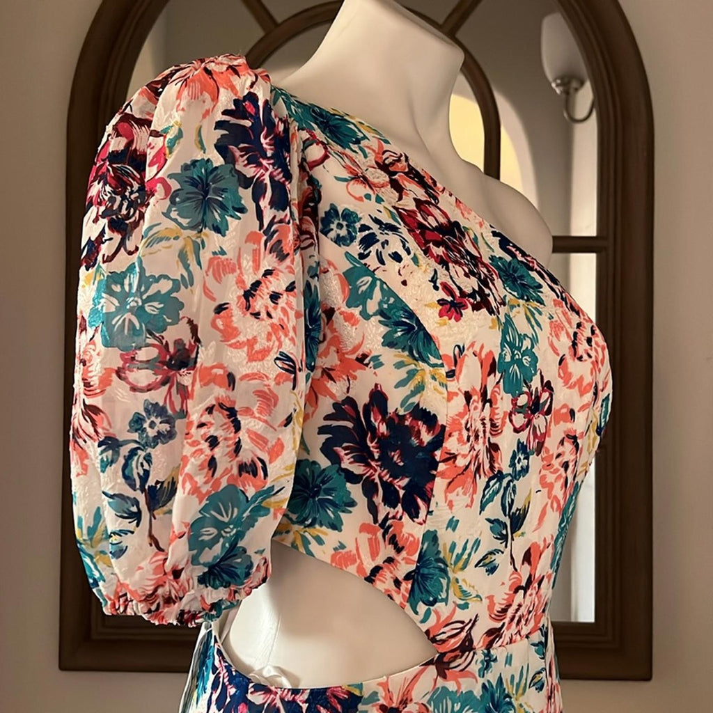 BCBGMaxazria One-Shoulder Floral Print Dress w/Asymmetric Hem Size 8 NWT $358
