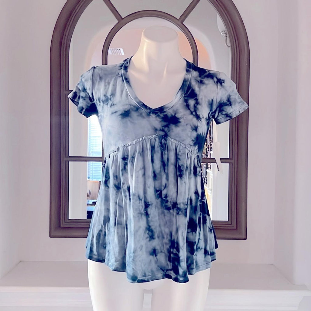 Baea Babydoll Tie-Dye Peplum V-Neck Top, Size XS New w/Tag $88