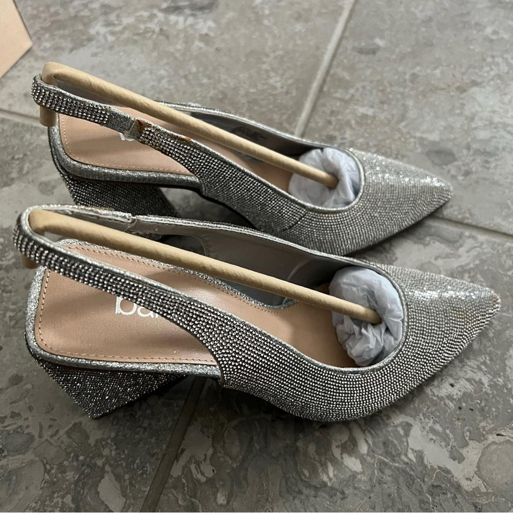 NWT Bar III Arrica Slingback Pumps, Silver Bling Size 7M New in Box Retail $89.5