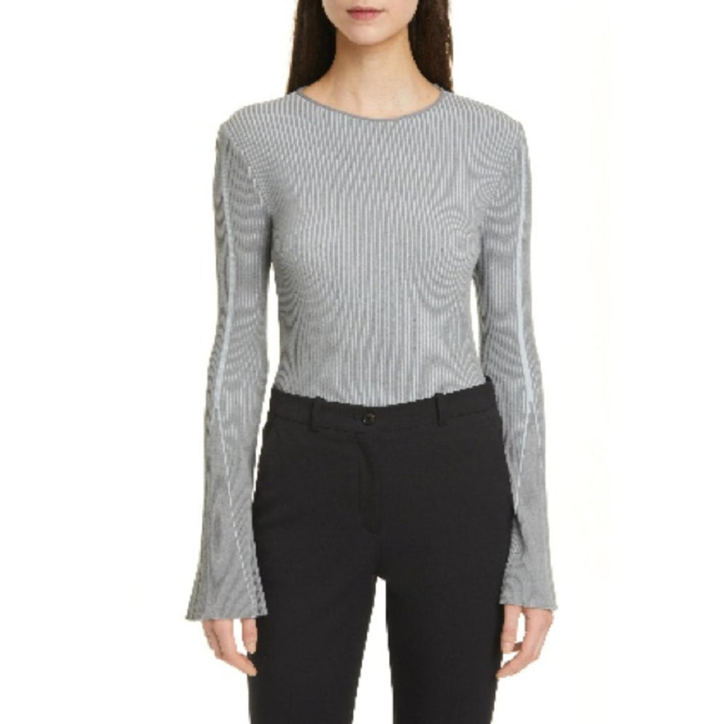Emporio Armani Bi-Color Ribbed Flare Long Sleeve Sweater, NEW, Size US 14, IT 50