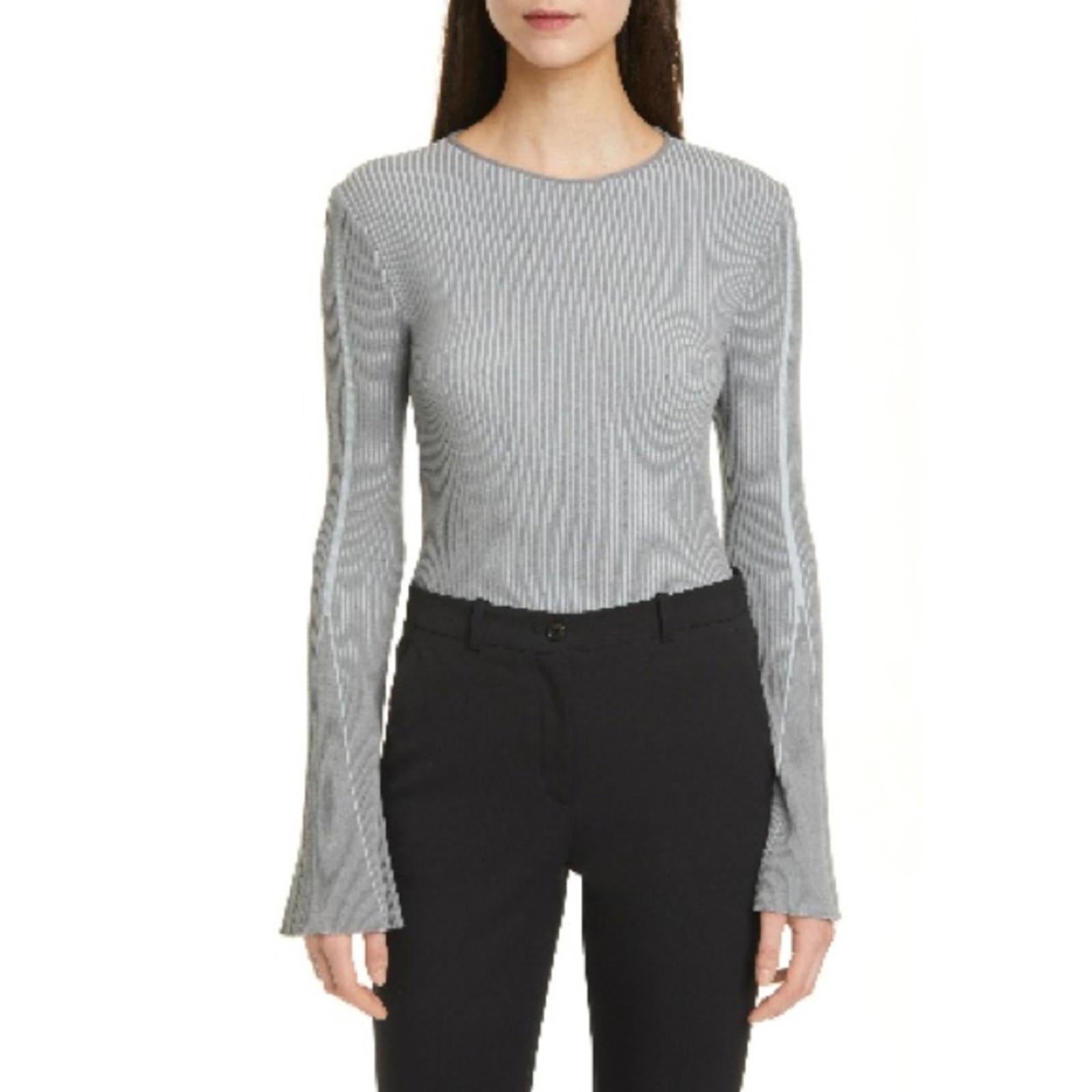 Emporio Armani Bi-Color Ribbed Flare Long Sleeve Sweater, NEW, Size US 14, IT 50