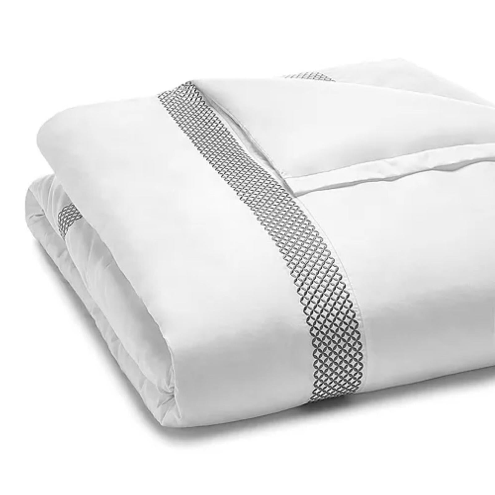 Hudson Park Collection Silver 500TC Embroidered Geo Duvet Cover, Twin NEW in Box