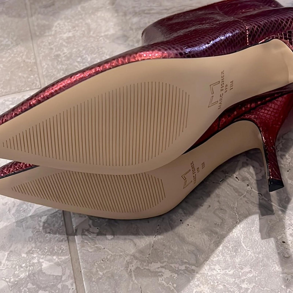 Marc Fisher LTD Haylian Pointed Toe Snake Embossed High Heel Booties, Size 11M