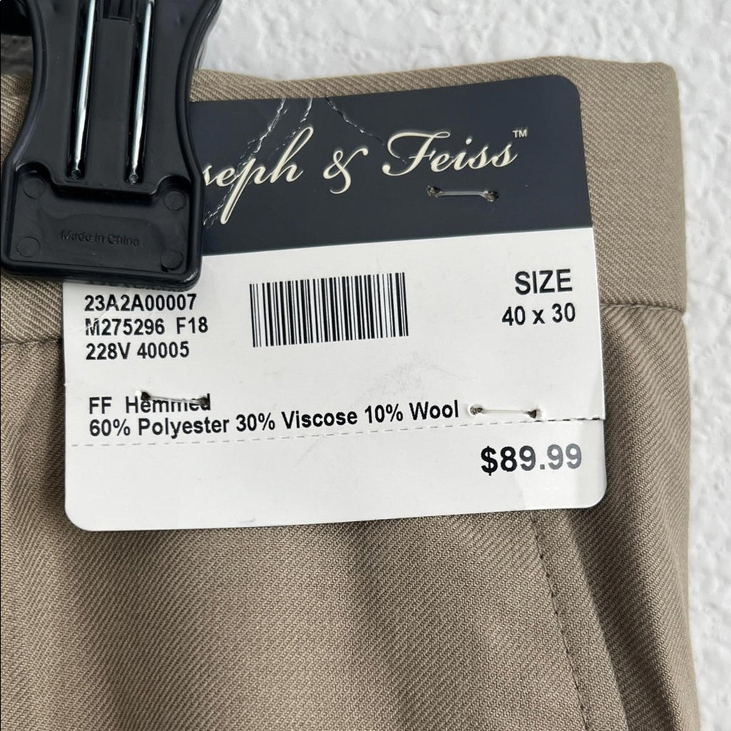 Joseph & Feiss Men's Khaki Chinos Wool-Blend, NWT, Size 40 X 30