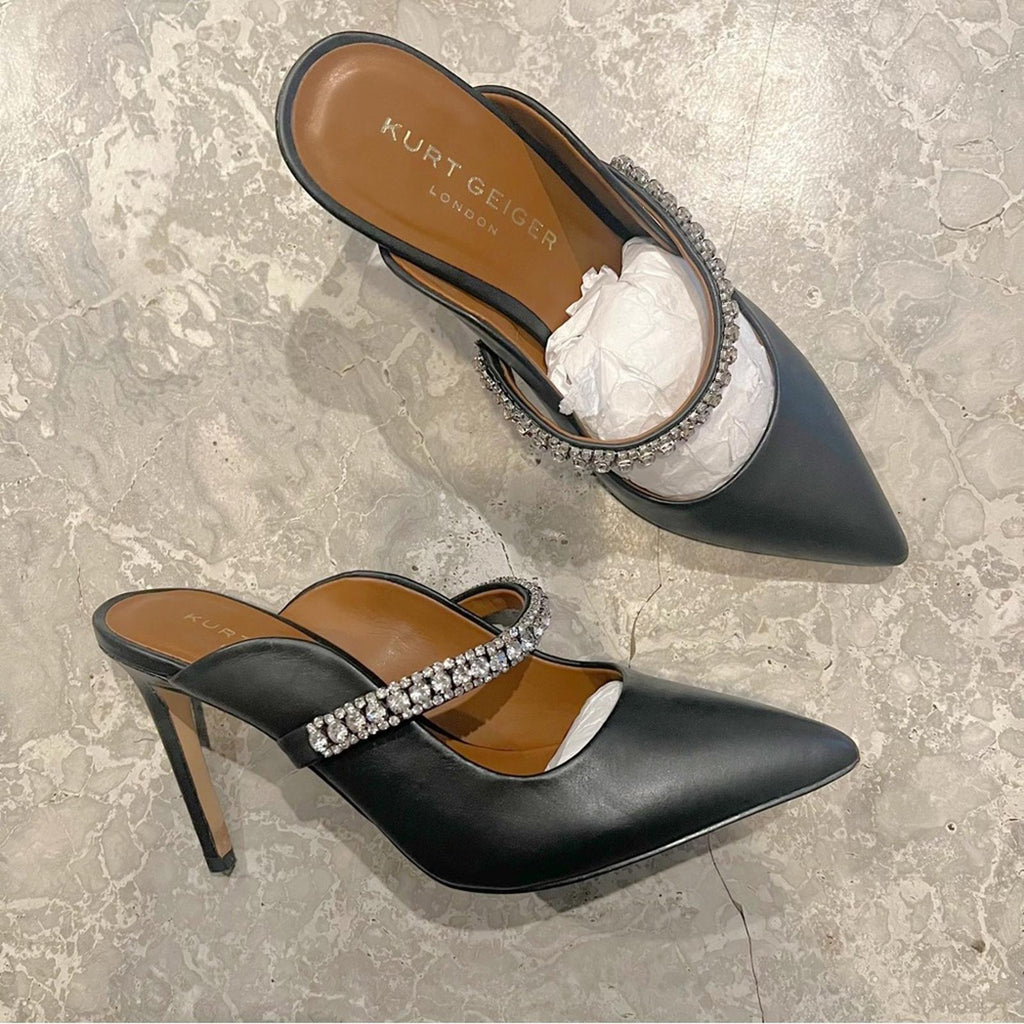 Kurt Geiger BLACK Duke Embellished High Heel Mules, Size EU 39 EXCELLENT!