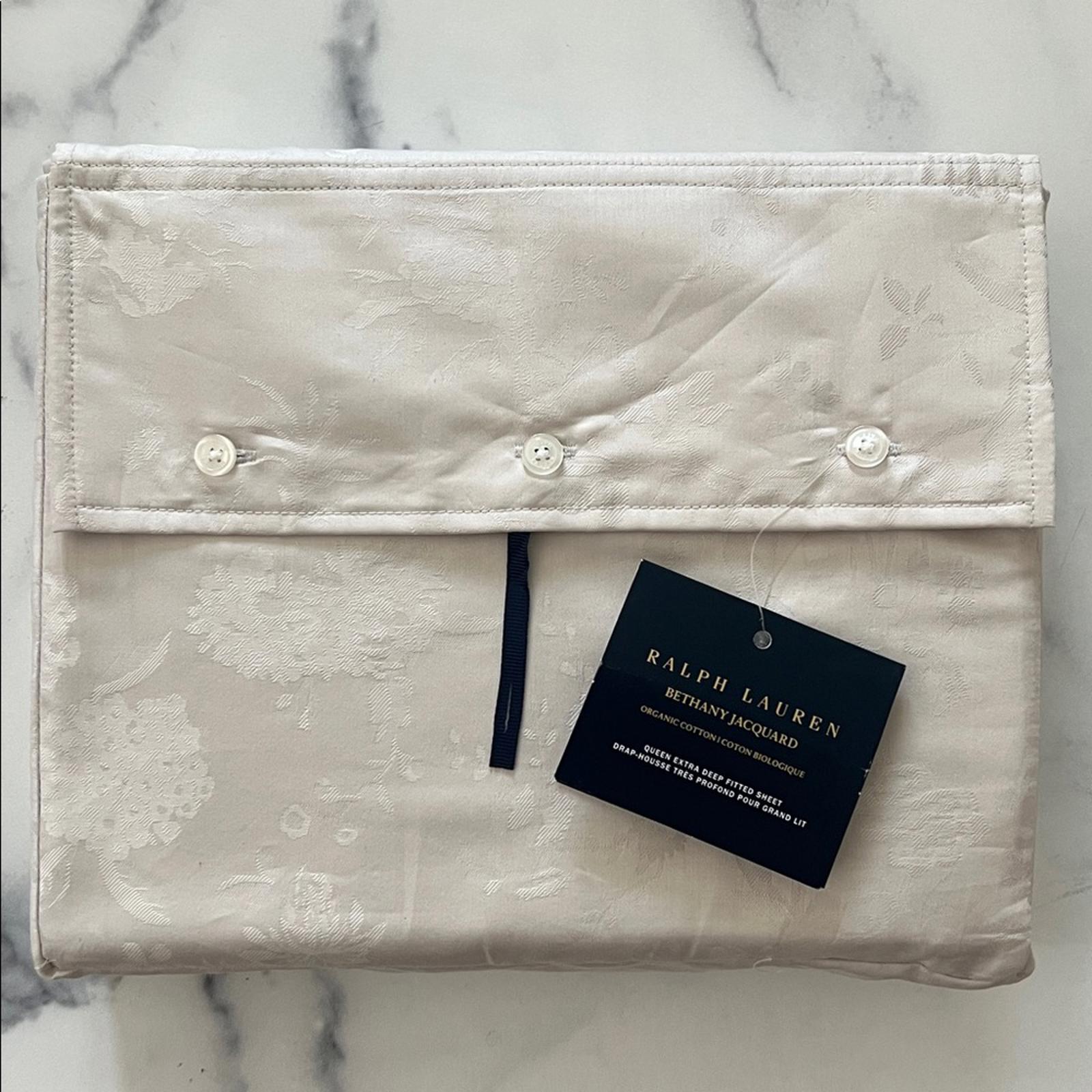 Ralph Lauren Home Bethany Jacquard Organic Cotton Queen Fitted Sheet Silver, NWT