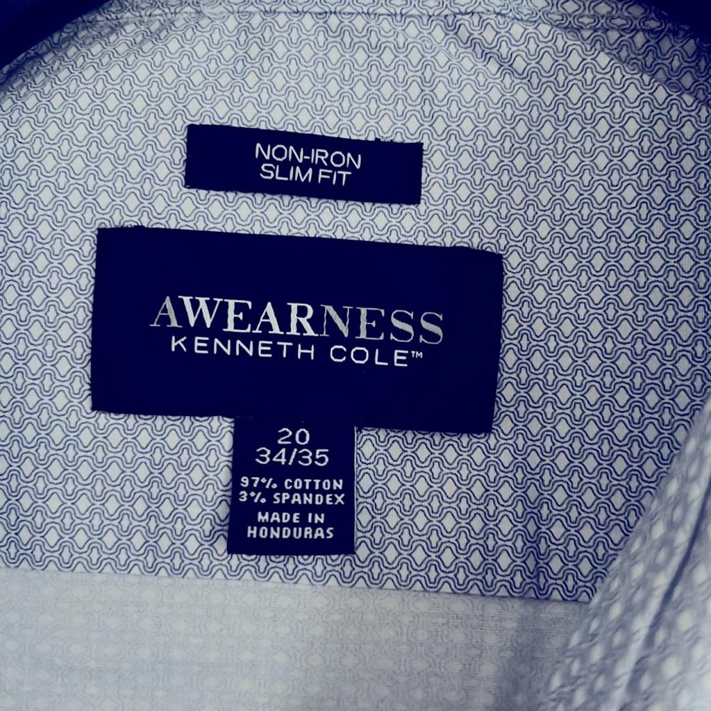 Awearness Kenneth Cole Non-Iron Slim Fit Dress Shirt, Size 20 (34/35) New w/Tag