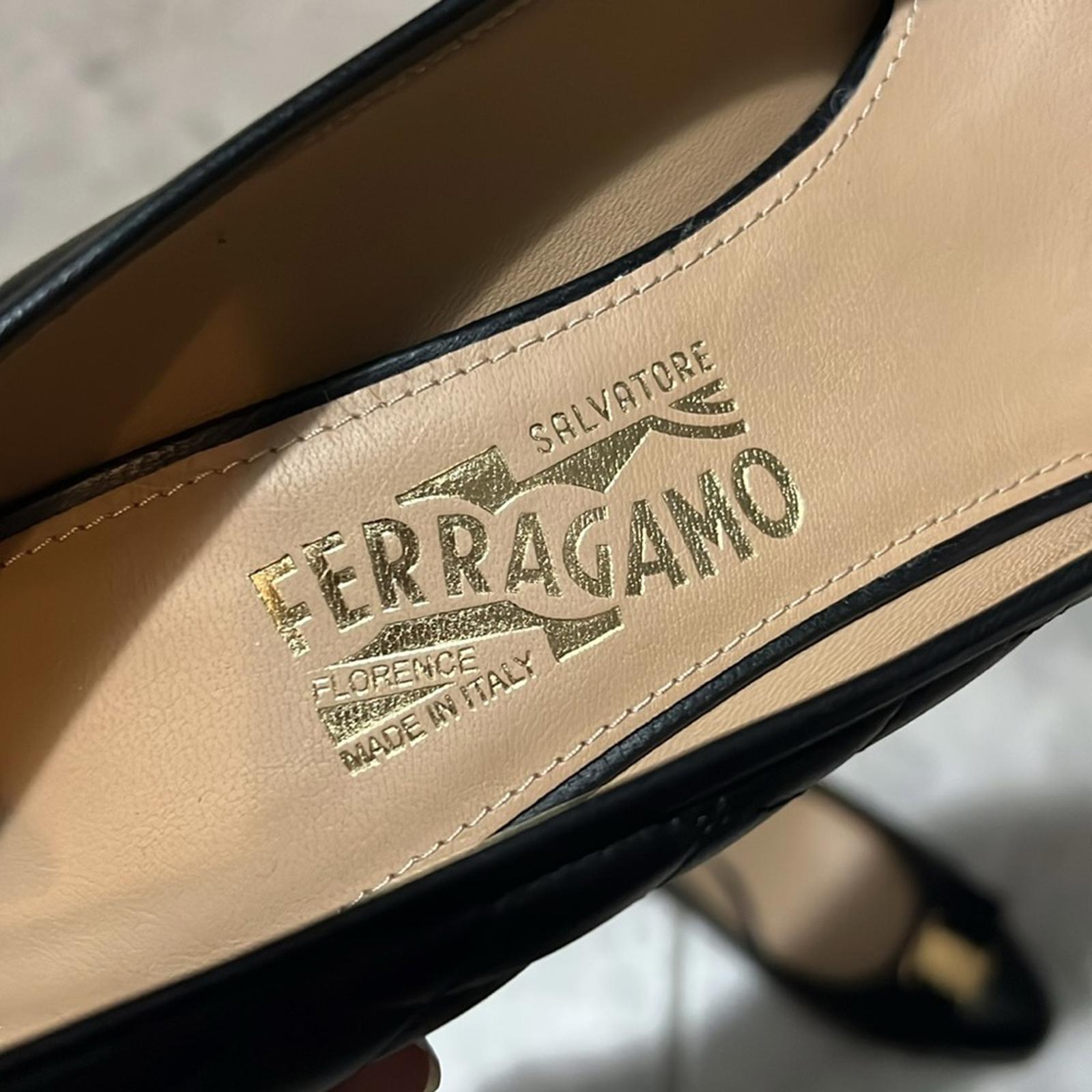 Ferragamo Carla Quilted Leather Cap Toe Pumps in Black, NWT, Size 11 B