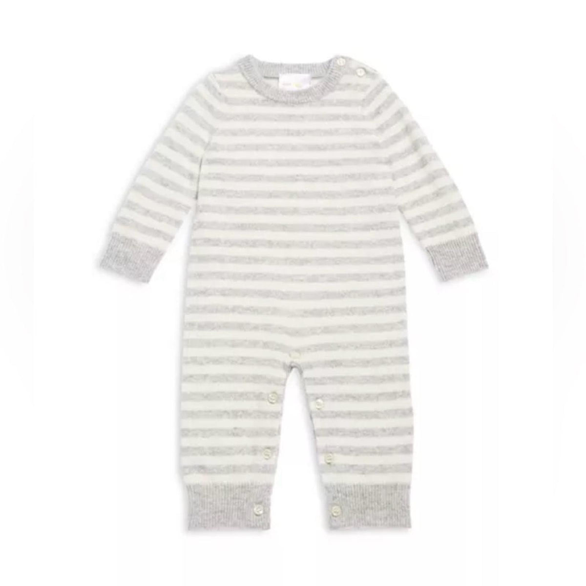 Bloomie's Baby Ivory Grey Stripe Cashmere Coverall, Size 6M, NEW w/Tag $155