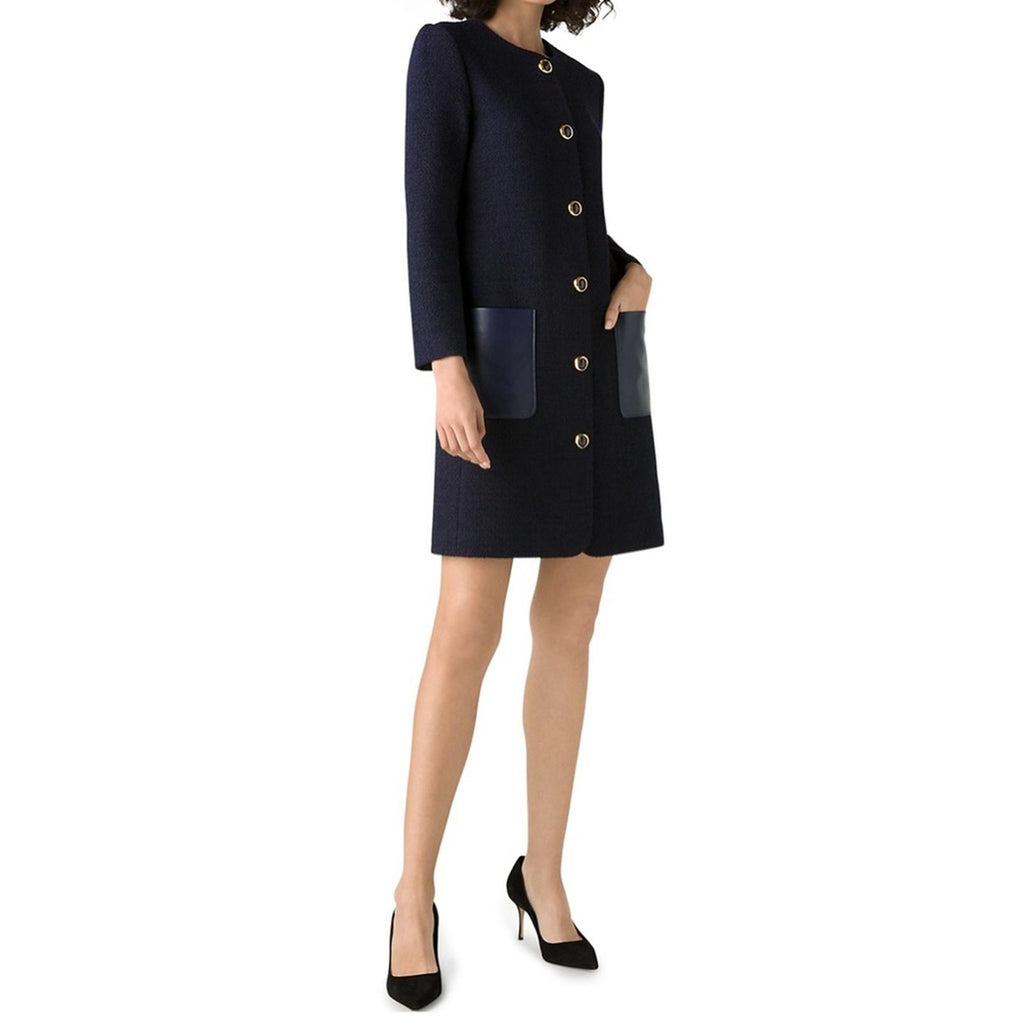 St. John Leather-Pocket Bracelet-Sleeve Textured Tweed Jacket Size 14 NEW $1,995