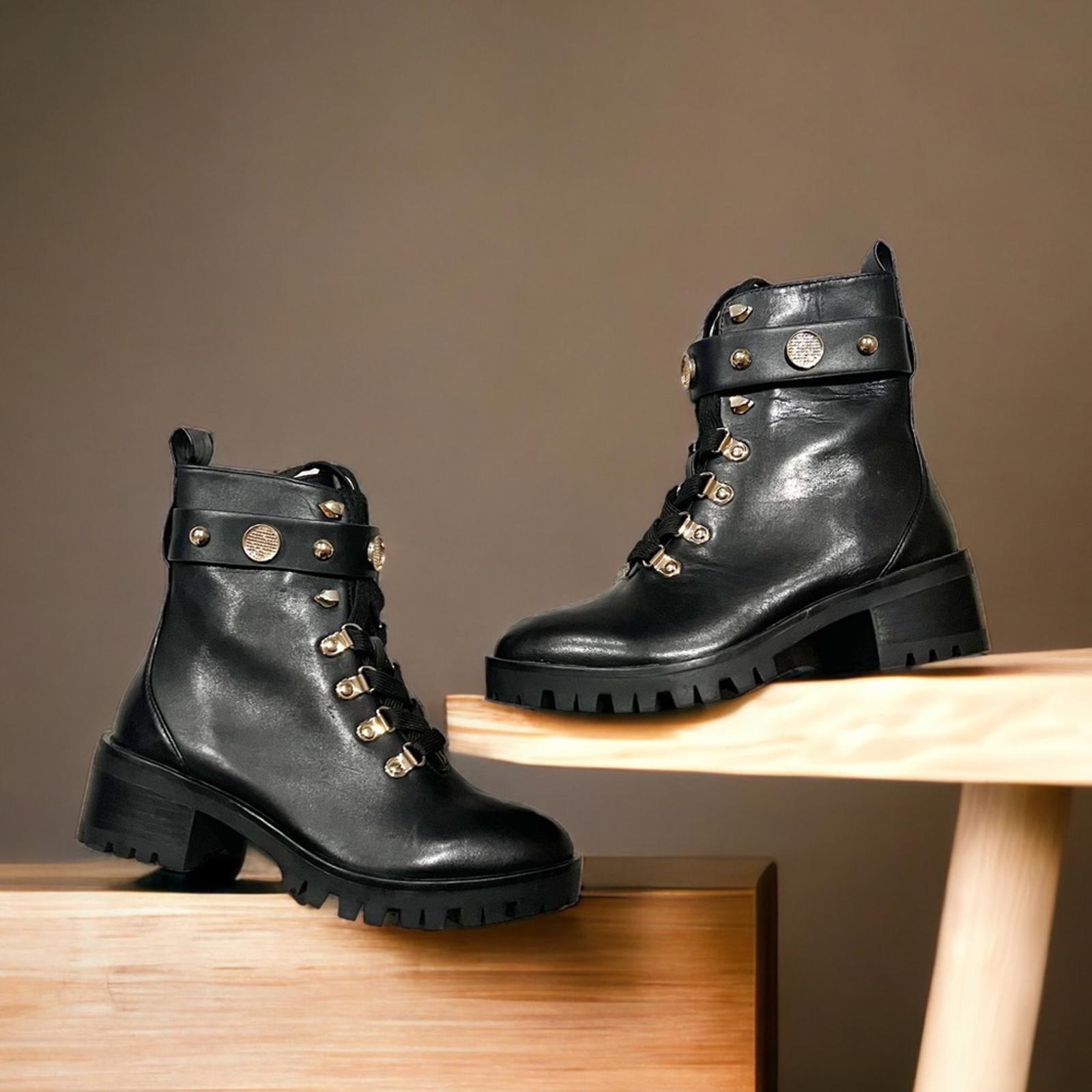Karl Lagerfeld Perry Lace Up Boots, Black Size US 5M EU 35 Retail $199