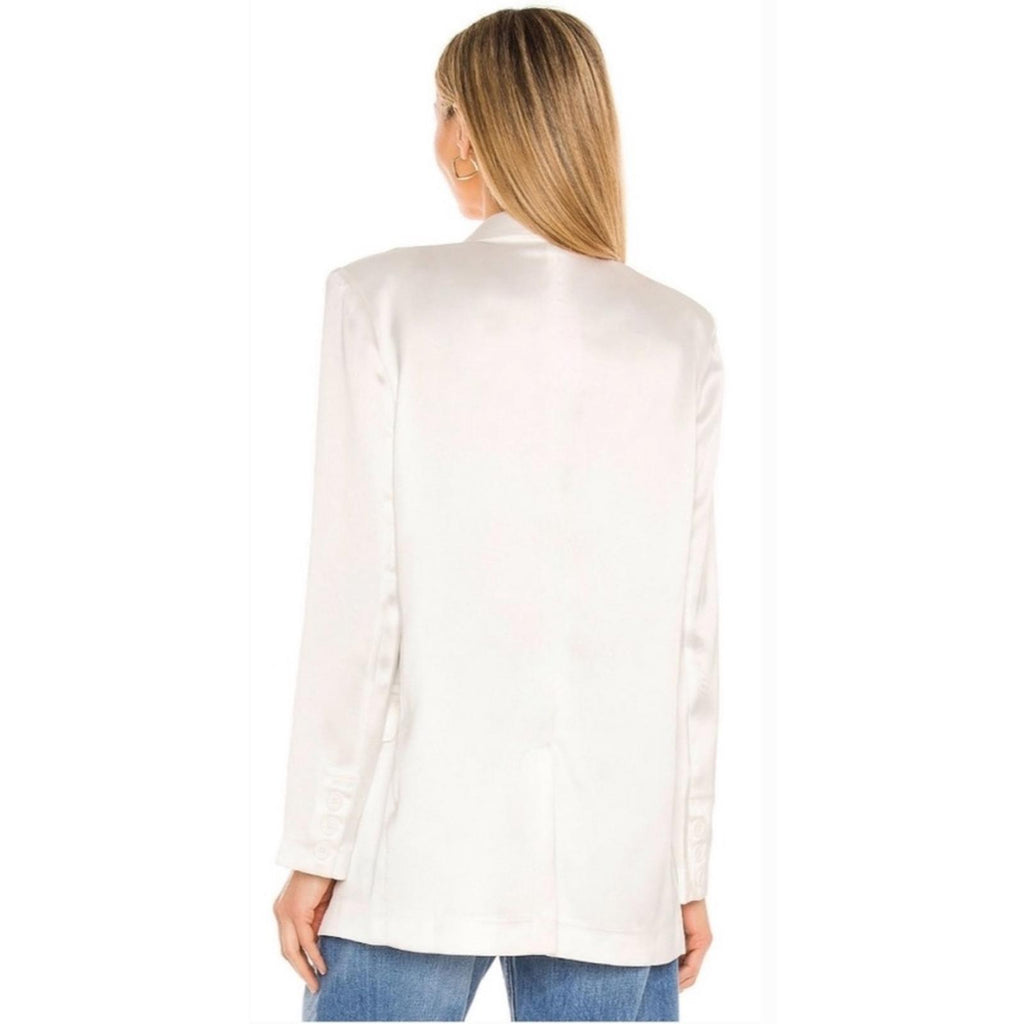 Steve Madden Revolve Smooth Talk Blazer, Satin One-Button in White Ivory NEW $99