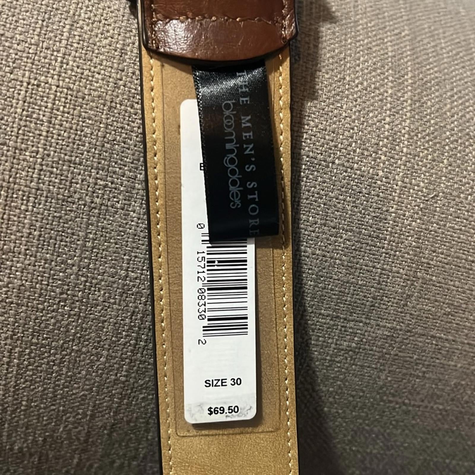 The Men's Store at Bloomingdale's Men's Leather Belt in Brown, NWT, Size 30
