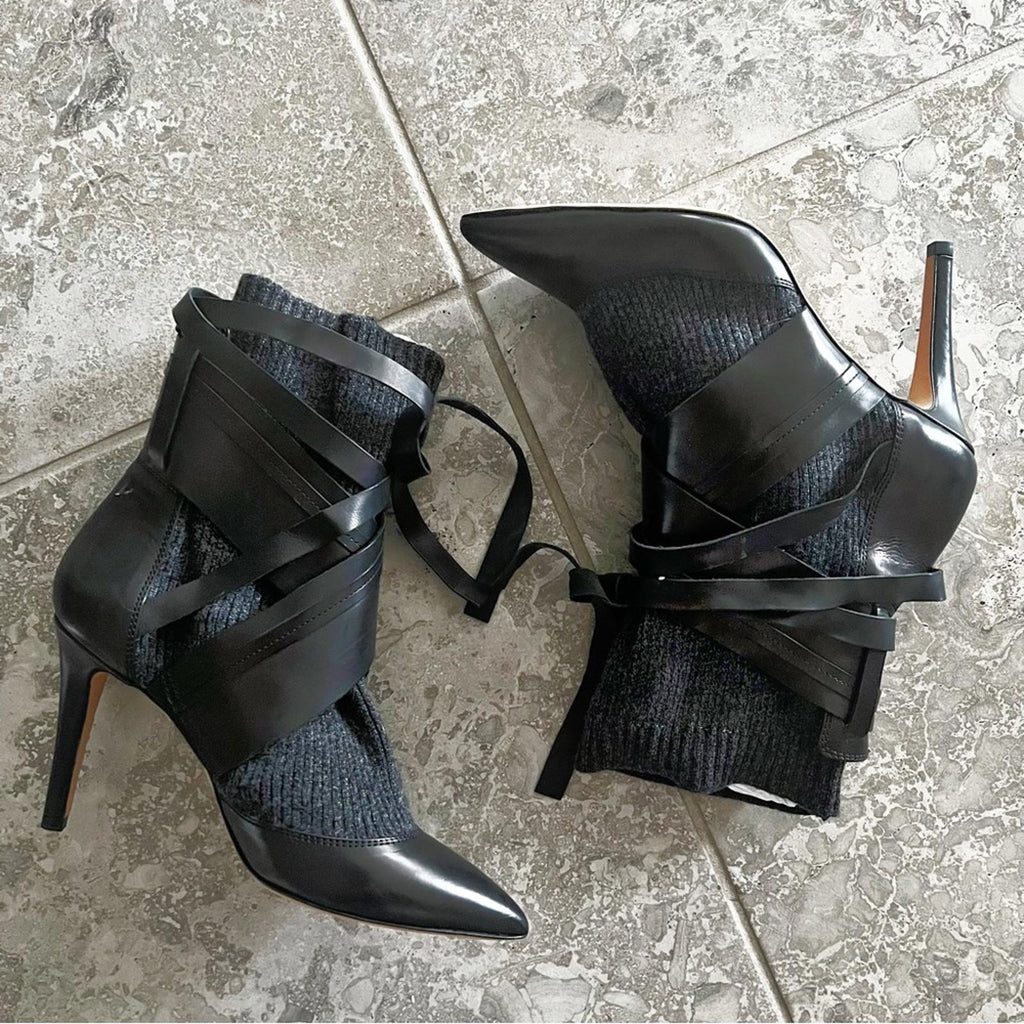 IRO Leather & Knit Sock Booties, Black Size FR41 | EU38 New in Box Retail 345 €