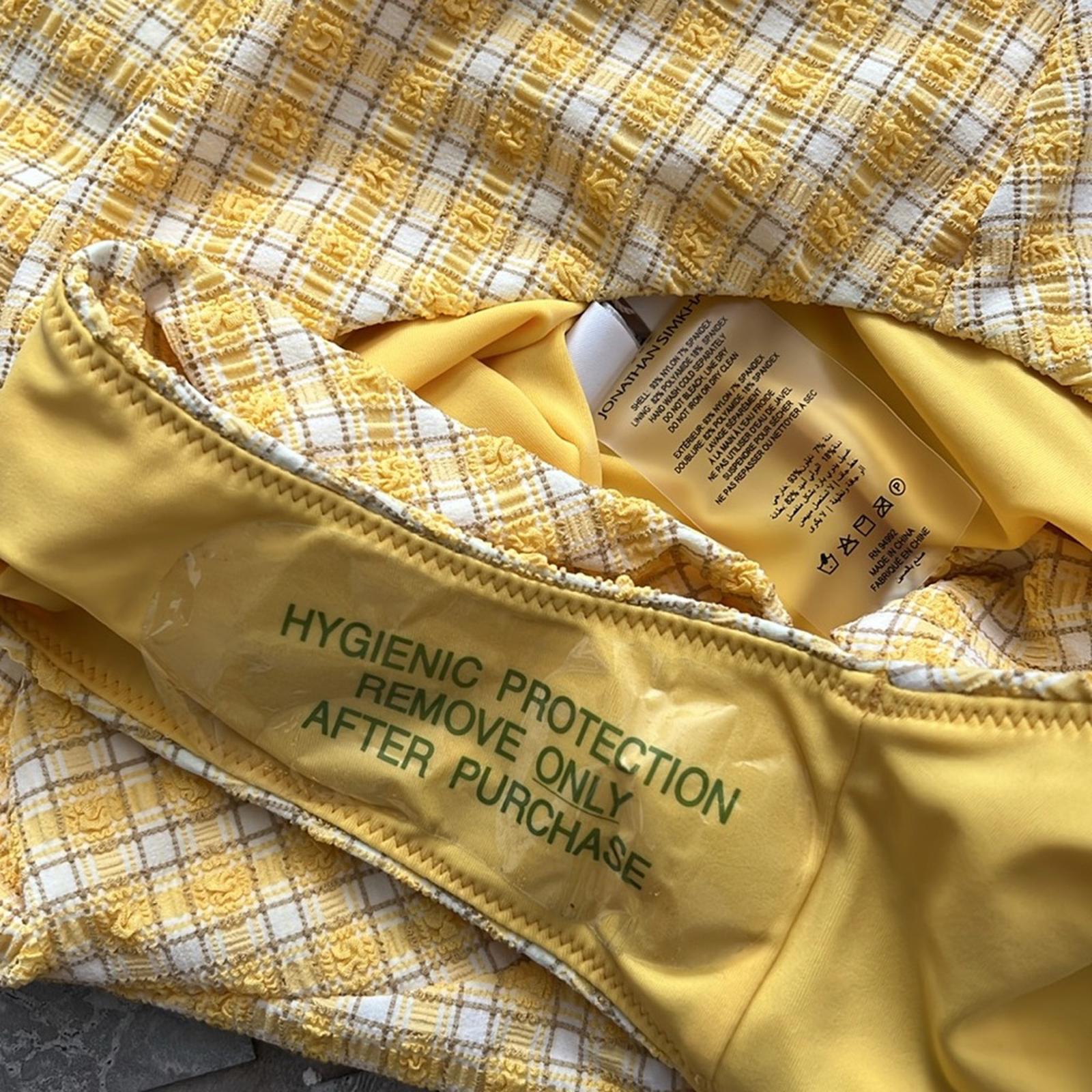 Jonathan Simkhai Rosabel Seersucker Swimsuit, Plaid Daffodil, Size L NWT $275