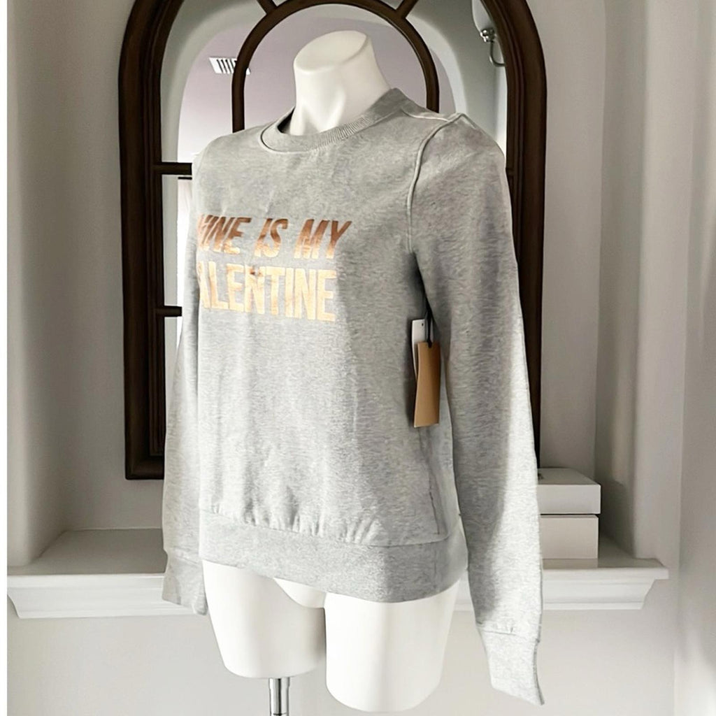 Halogen “WINE IS MY VALENTINE” Sweatshirt, Heather Gray, Size S New w/Tag