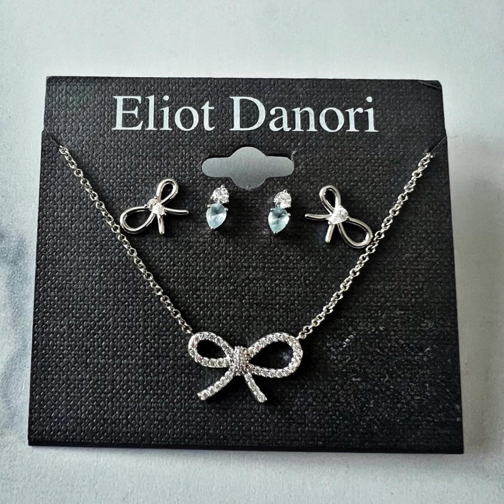 Eliot Danori Earrings and Necklaces Set Crystal & Bow Statement New w/Tag $98