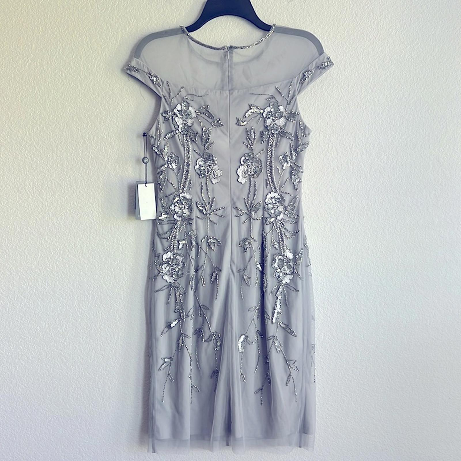 Adrianna Papell Embellished Sheath Dress in Bridal Silver, NEW, Size 4 $249