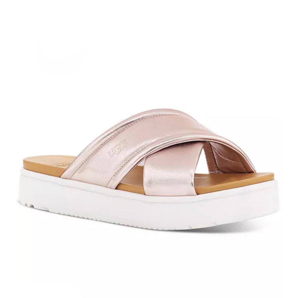 UGG Zayne Leather Platform Sandals, Metallic Blush & White Size 6 New w/o Box
